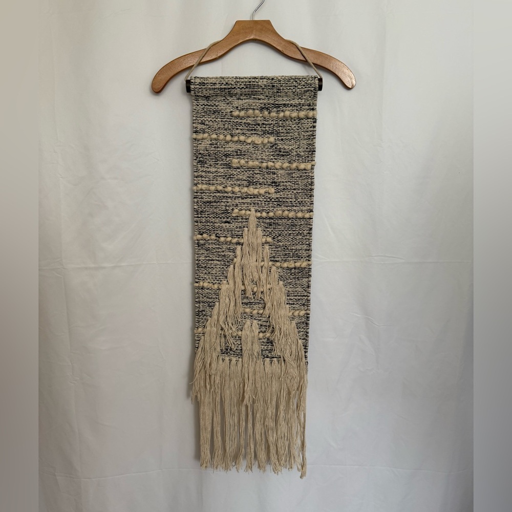 Handcrafted Cream Black and Silver Wall HangingTassel Pyramid